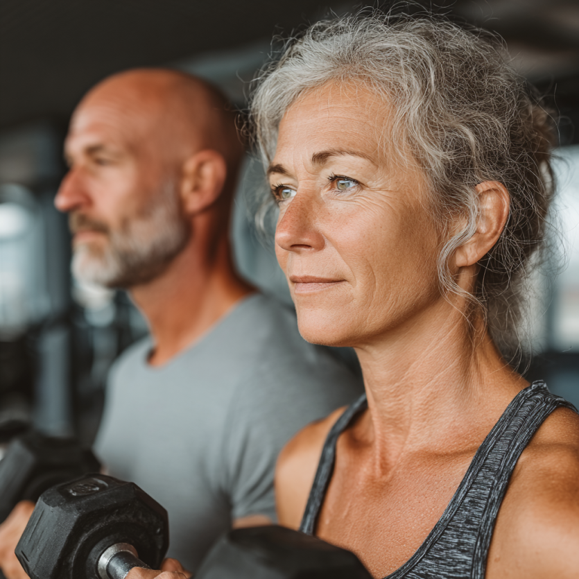 Активні літні люди займаються фітнесом